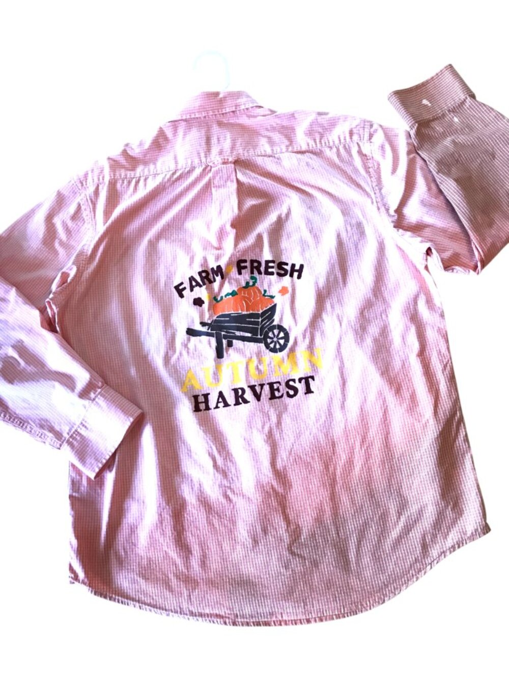 Painted Shirt Autumn Theme, Fall Pumpkin, Ombre Bleached Button-Down Size Large